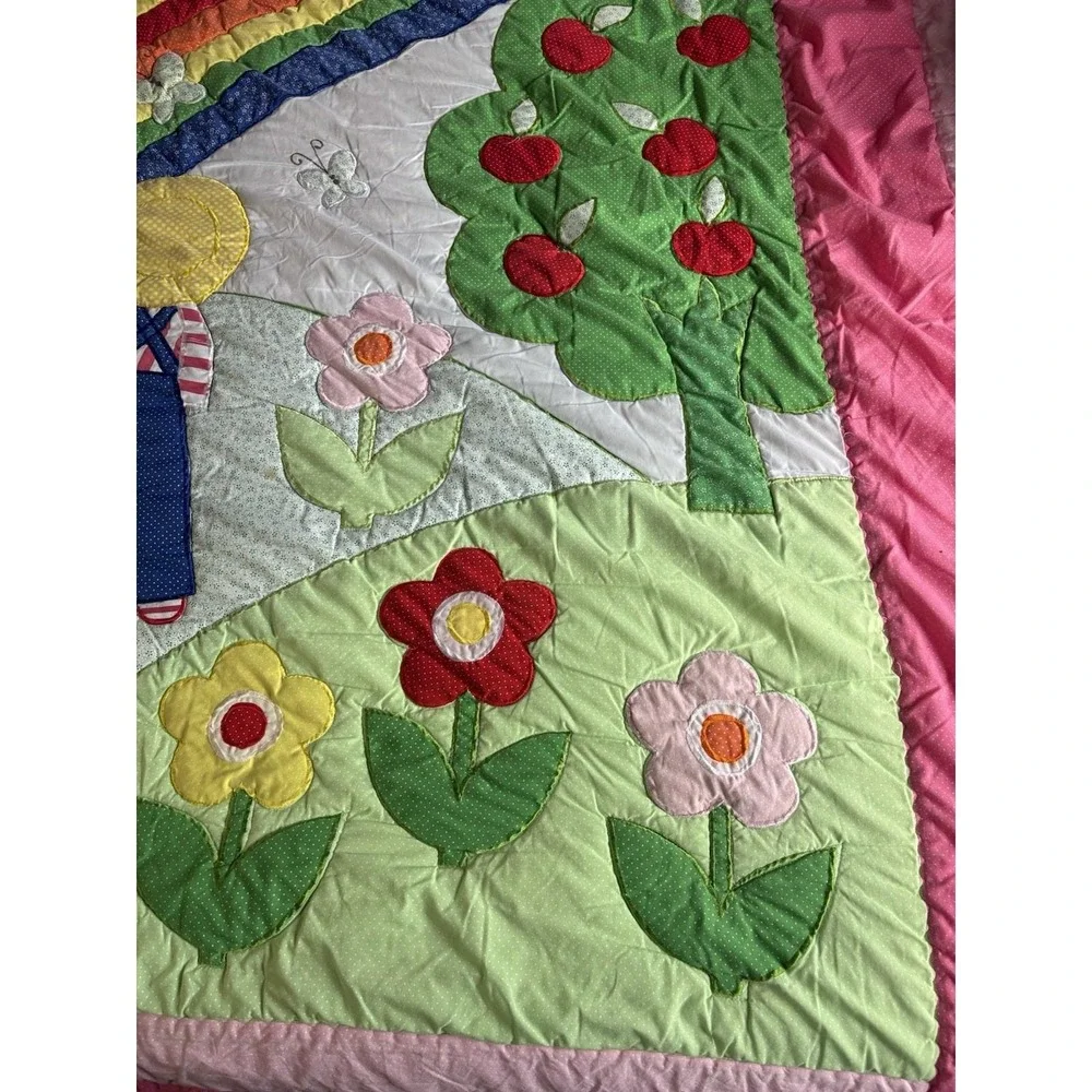 Sunbonnet Sue & Overall Sam Comforter 65x82 Rainbow Apple Tree Floral Vintage